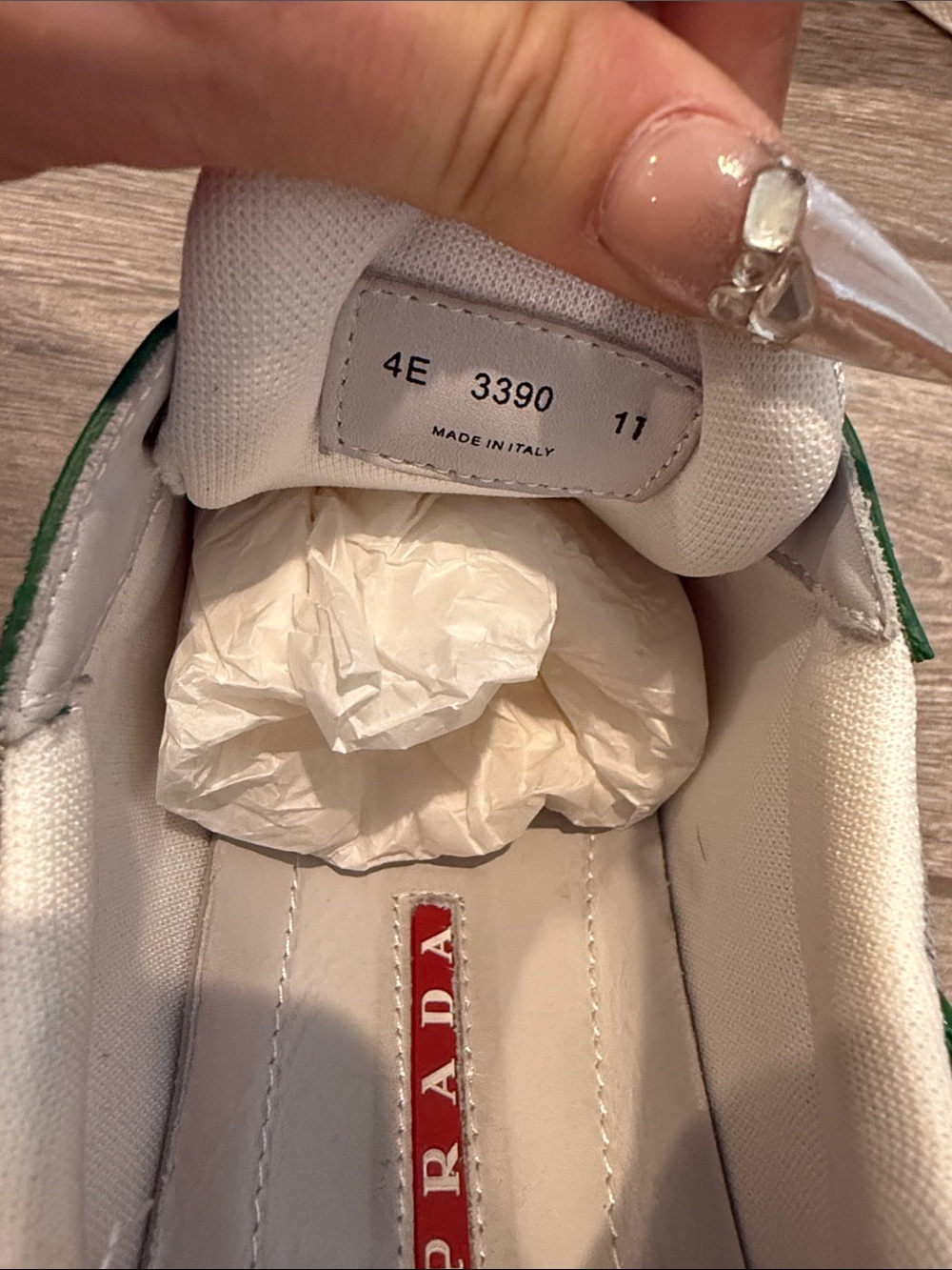 Prada Men’s Green Patent & White Mesh Low-Top Sneakers - Picture 5 of 9